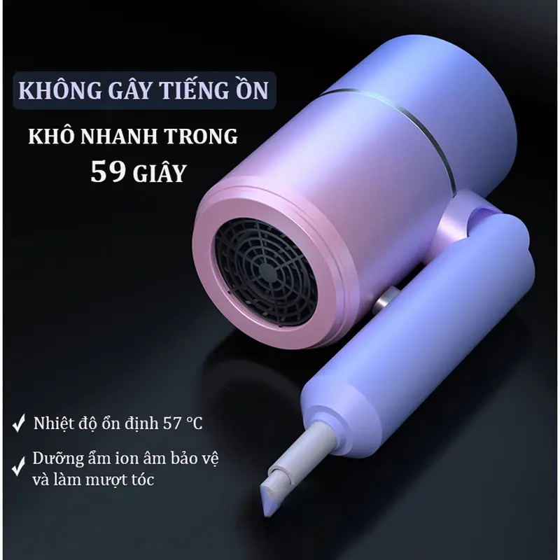 Máy Sấy Tóc Mini Gấp Gọn, Sấy Tạo Kiểu Tóc Chuyên Nghiệp Công Suất Lớn 1500W Bảo Hành 6 Tháng 4