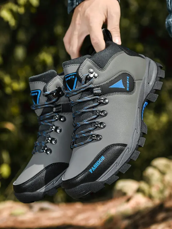 Men's 2024 Trendy Contrast Letter Print Lace Up Hiking Boots, Outdoor Sporty Mid Top Sneakers, Men Shoes for Summer Hiking Climbing Outdoor Activities, Rave Shoes, Gym Shoes, , Women Hiking Boots 6