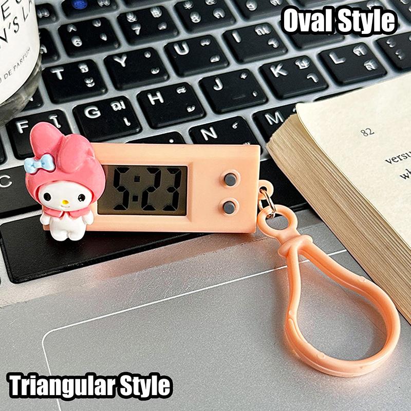 Product Introduction of Sanrio Hello Kitty Electronic Desktop Clock Keychain Kuromi My Melody Electronic Oval Watch Digital Table Time Display Clock 25