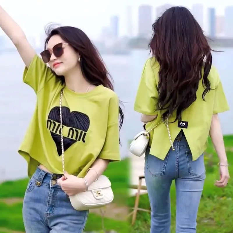 Áo Thun Cotton, Hàng Châu Âu, Thiết Kế Đẹp, Xẻ Lưng Độc Đáo Ngắn Tay, Dành Cho Mùa Hè Của Phụ Nữ, Phong Cách Hàn Quốc, Áo Vai Trông Trẻ Trung