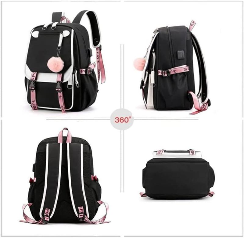 TikTok Shop Teenage girls Backpacks with USB Port Black Backpack Lightweight Can Hold 15.6 Laptop Tablet.cute backpacks for high school Can Be As Gifts For Students Or Friends Black