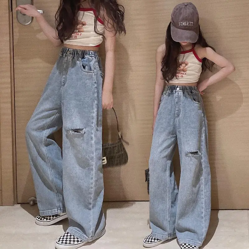 Quần jean ống rộng cho bé gái, 5, 8, 10, 12, 13, 15 tuổi