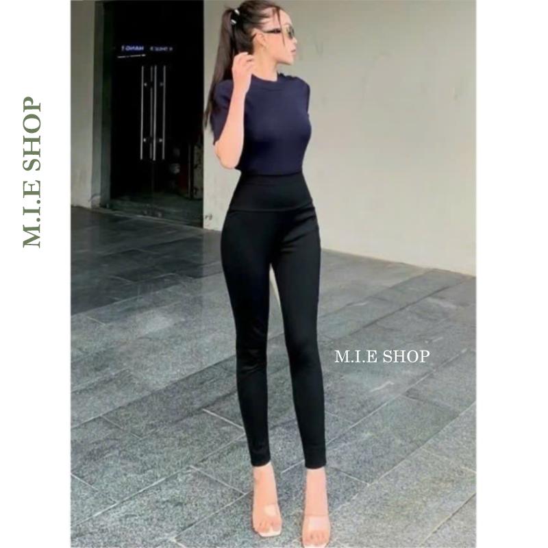 Quần Legging nữ cạp cao tôn dáng chất Umi co giãn dày dặn - Quần legging dài đen tập gym yoga đi học ngủ có túi 3