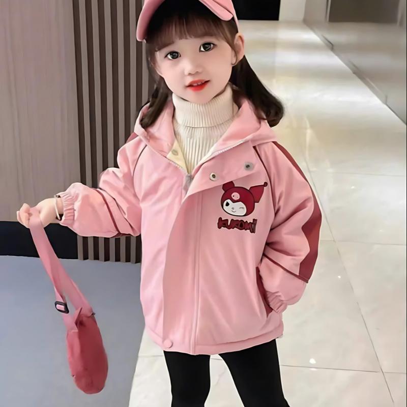  Áo khoác lót lông cho bé gái in hình Kuromi   CÓ CHE KHÓA   chất vải tráng bạc chống nước chống gió lót lông dày dặn. Nữ Women Nón 