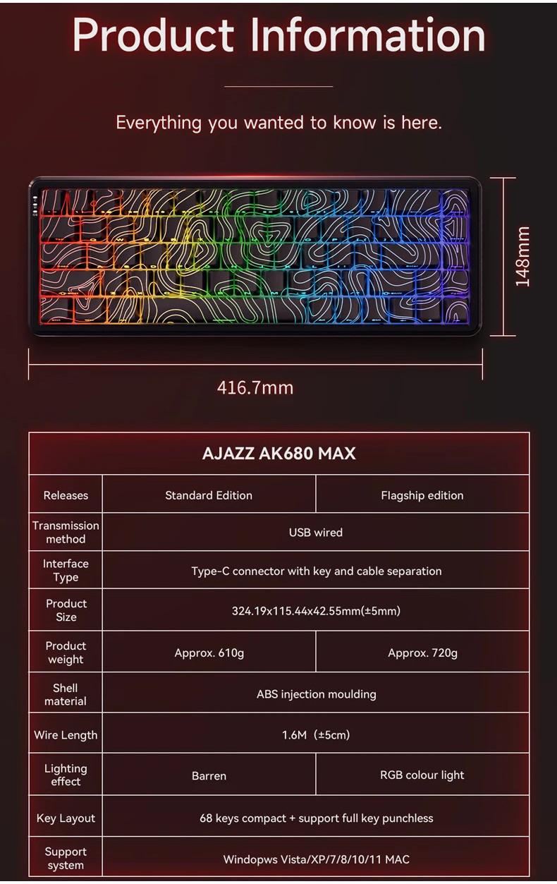 Product Introduction of AJAZZ AK680 Max Mechanical keyboard Rapid Trigger Keyboard Magnetic Switch Full-key Hot Swappable 8Khz RGB Custom Gaming Keyboard 10