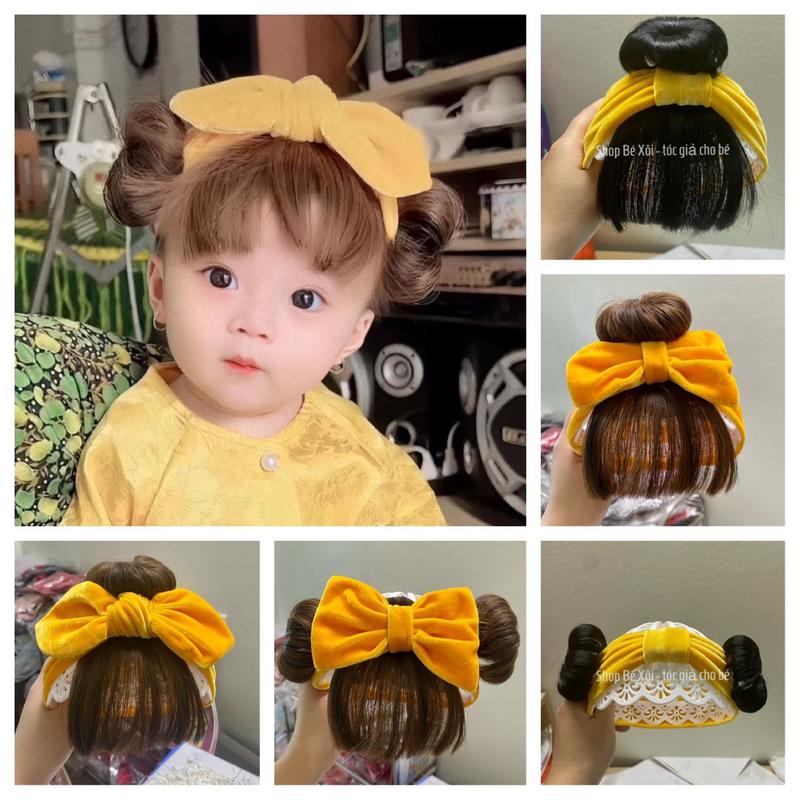 NHUNG VÀNG - Băng đô tóc giả cho bé, turban tóc giả cho bé gái sơ sinh