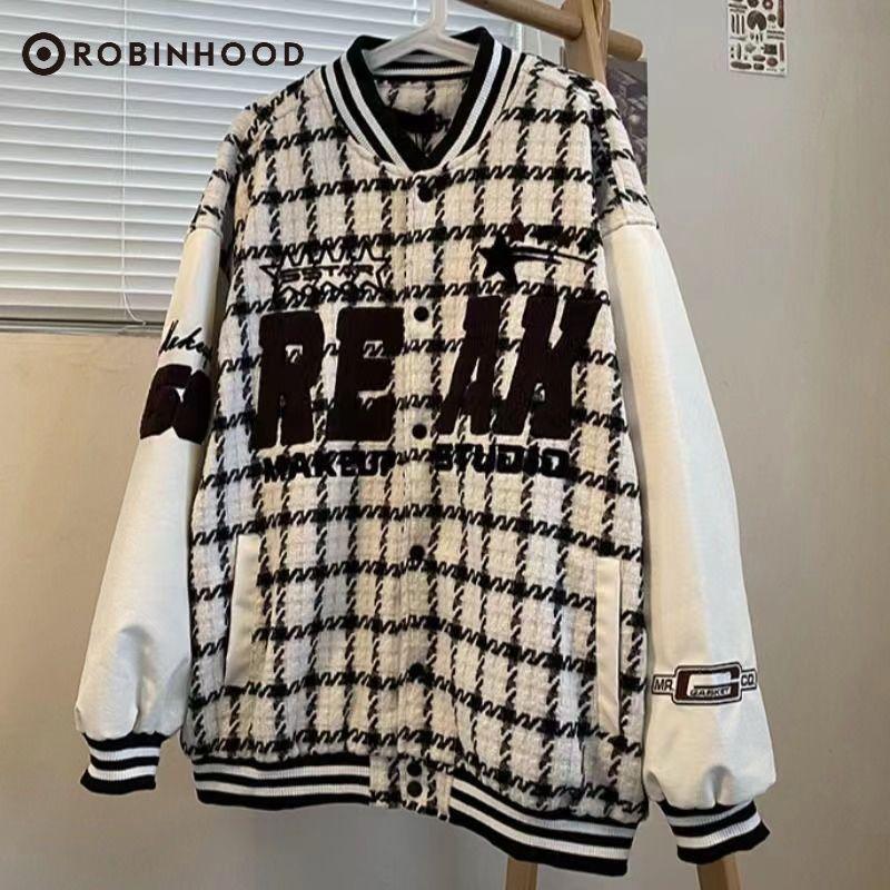 Áo Khoác Bóng Chày Kẻ Sọc, Phong Cách Cổ Điển Mỹ Ronbinhood, Dành Cho Nam Và Nữ, Thích Hợp Cho Mùa Xuân Và Mùa Thu, Phong Cách Đường Phố Cao Cấp, Phong Cách Hồng Kông, Áo Khoác Cặp Đôi, Thời Trang 2