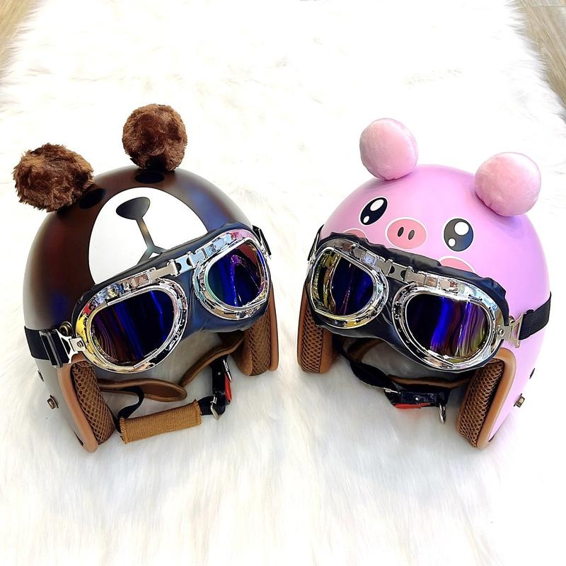 Mũ Bảo Hiểm 3 4 Tai Thú Người Lớn Nhiều Màu Nam Nữ Đội Vòng Đầu 53-59cm