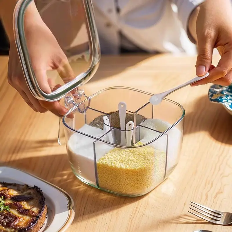 Seasoning Box Household Kitchen Seasoning Set Integrated Multi-Compartment Spice Box Seasoning Bottle Jar Storage Box Salt MSG