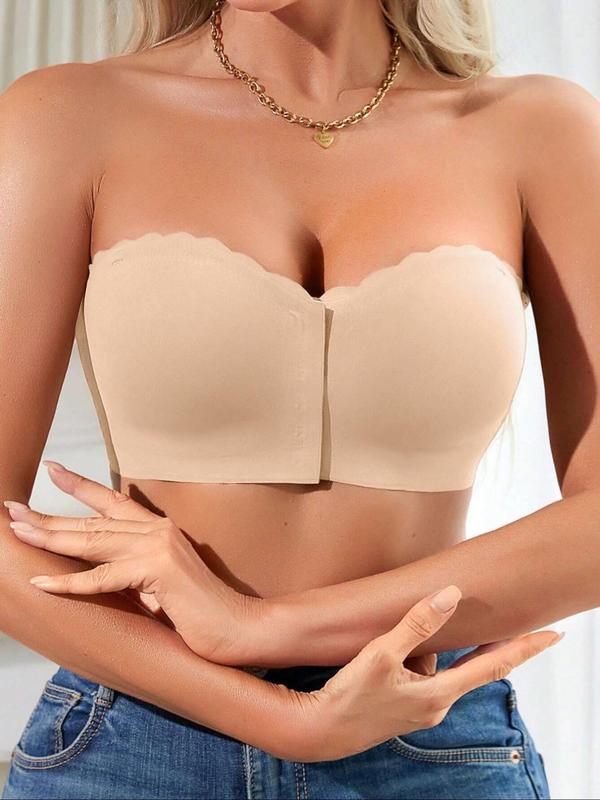 Women's Solid Wireless Strapless Bra with Transparent Straps, Breathable Comfortable Push Up Bra, Women's Lingerie for All Seasons 5
