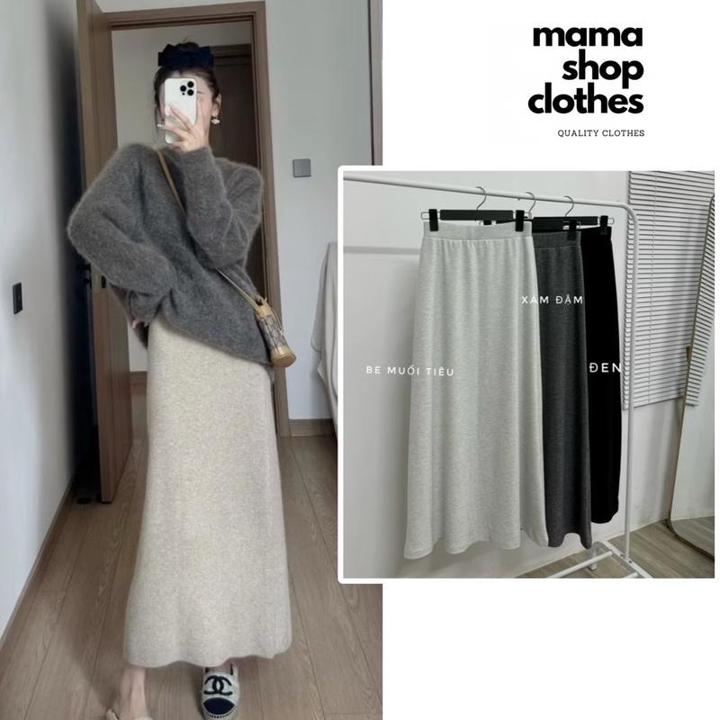  Chân Váy Dáng Dài Chữ A Xẻ Tà Sau Chất Len Lông Thỏ Mềm Mịn Lưng Chun Co Giãn Women 