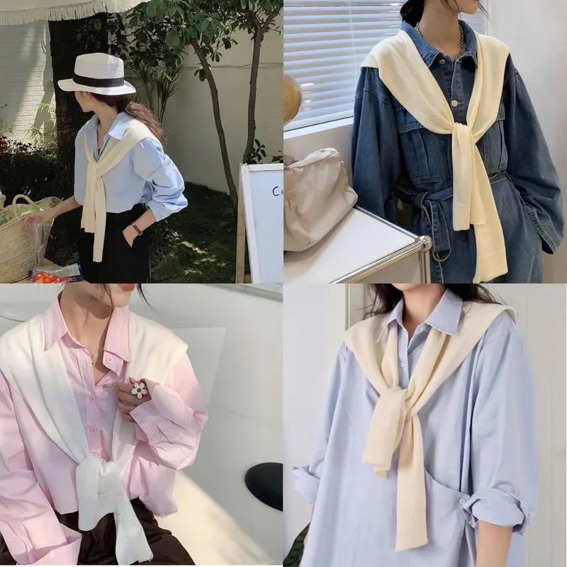 Khăn choàng len mỏng kiểu giả áo khoác vai nhiều màu trẻ trung năng động 1
