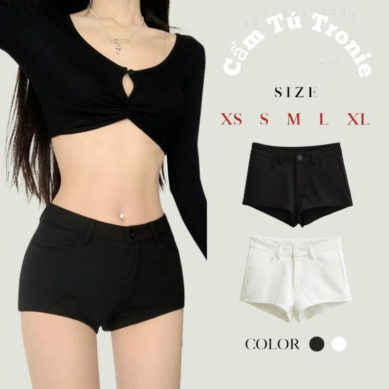 Quần Short Nữ Cạp Trễ 4 túi Cạp Có Đai Màu Đen Trắng Quần Đùi Siêu Ngắn Cạp Lưng Cao Co Giãn 4 Chiều Vải Umi Ôm Hack Dáng Mặc Ở Nhà Thể Thao Tập Gym Chạy Bộ Sport Quần Ngố quan ngan nu