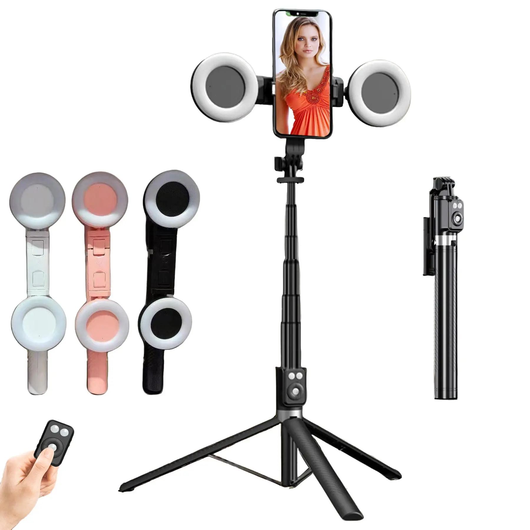 67 Inch Multifunctional Selfie Stick, Battery Powered Retractable Phone Tripod with Dual Beauty Fill Lights, Selfie Stick with Remote Control for Live Streaming, Camera Stand, Monopod Selfie, Vlogging Kit