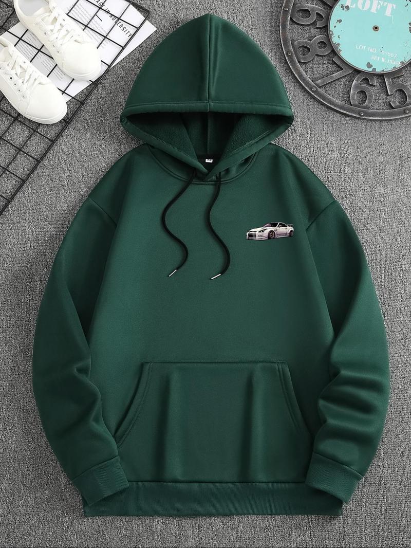 Product Introduction of Men's Car Print Thermal Lined Hoodie, Casual Loose Long Sleeve Hooded Sweatshirt for Fall & Winter, Men's Clothes for Daily Wear 6
