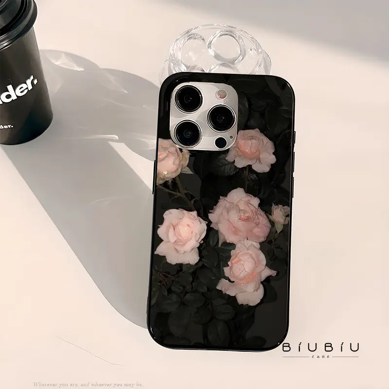 BIU BIU CASE Jelly Casing iPhone 7 8 6 6S Plus 11 13 12 14 15 Pro MAX XR XS MAX 7Plus 8Plus Dark Rose Impact Resistant Silicone phone  case 7