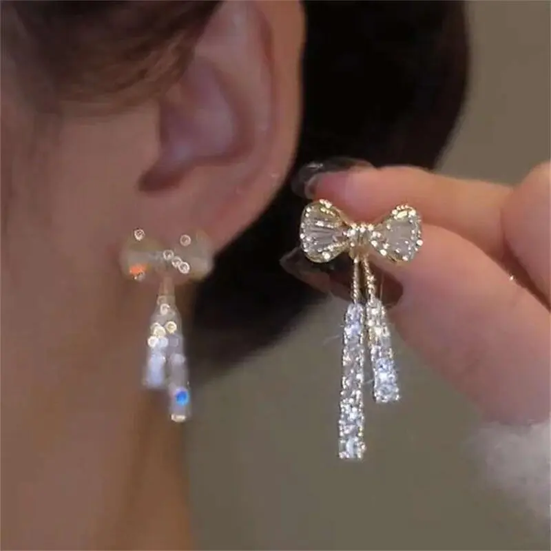 Fashion Bow Crystal Zircon Earrings For Women Trendy Party Jewelry Ear Accessories