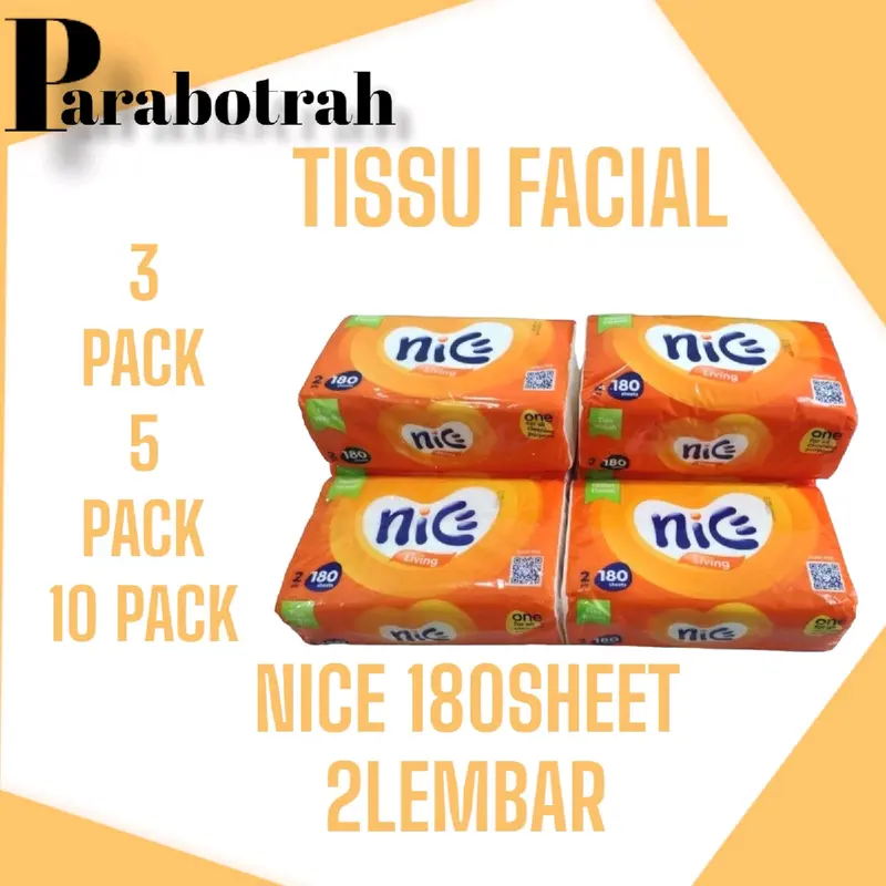Tissue Nice Facial 180s 2ply Paket tissue nice 180 sheets isi 10 pack tissue murah sekali Nice Facial Tissue 180 Sheet Tisu Lembut 2 Lapis 5