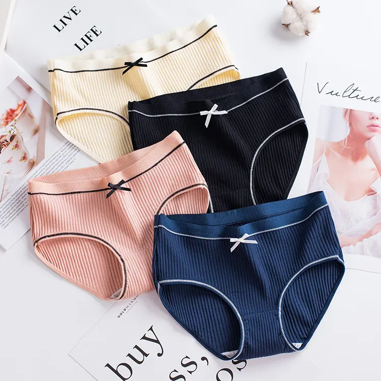 Đồ Lót Nữ, Chất Liệu Cotton, Kiểu Quần Lót Co Giãn Viền Đen, Cỡ 33kg-72kg, Dành Cho Nữ Women