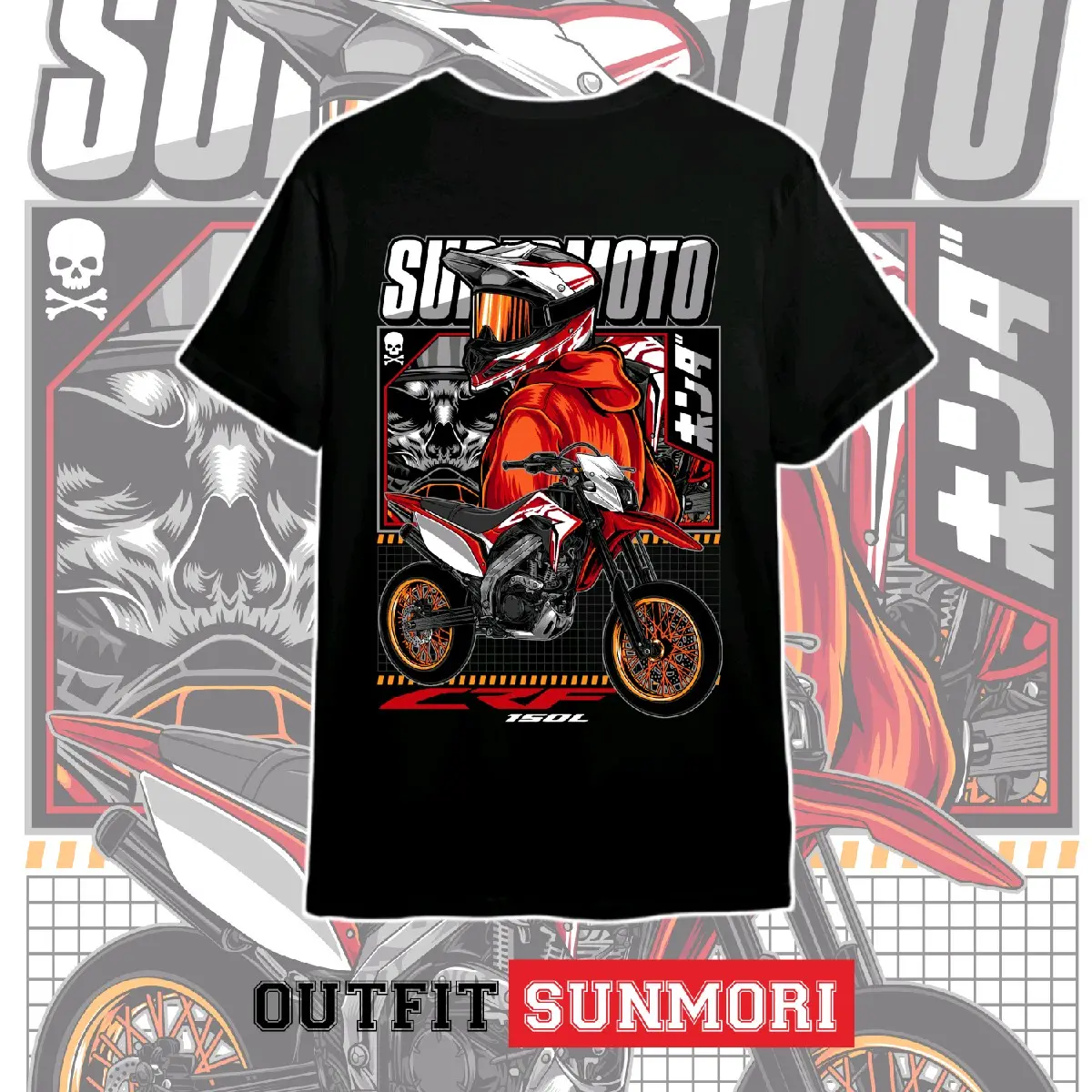 KAOS MOTOR CRF 150 SUPERMOTO BAHAN COTTON COMBED 24s PREMIUM
