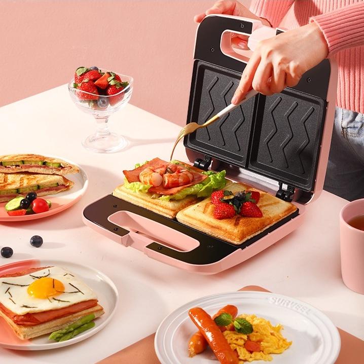 Máy làm bánh sandwich đôi công suất 750W máy nướng bánh mì tự động máy ăn sáng tại nhà