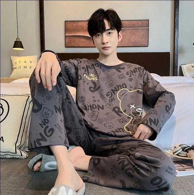 Product Introduction of Striped Men's Pajamas Men's Spring and Autumn Long Sleeve Trousers Home Wear Casual Simple Youth plus Size Two-Piece Suit 5