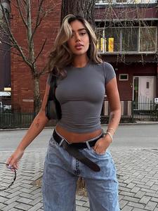 Women's Basic Shortsleeve Crewneck T-shirt, Casual Solid Slim-fit Round Neck Tee for Summer Daily Wear, Women Teen Girls Clothes, Crop Top, Womenswear, Tshirt