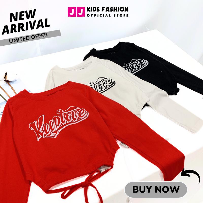 JJ Kids Fashion | Áo thun crop top thời trang trẻ em, áo croptop dài tay cho bé gái size từ 15 - 45kg | Extra Shipping 3