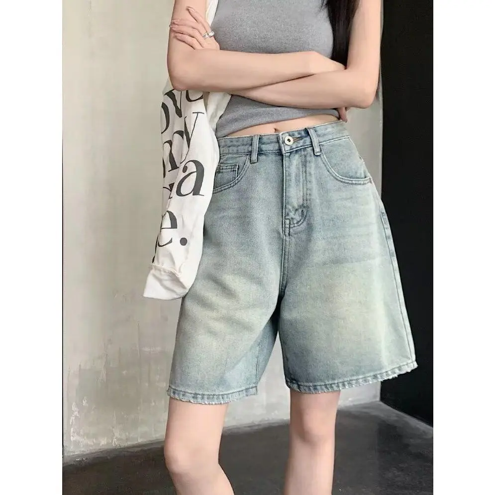 # Ss24 Retro Shorts Nostalgic 2024 Washed Summer New Denim Shorts Loose All-Match Middle Pants