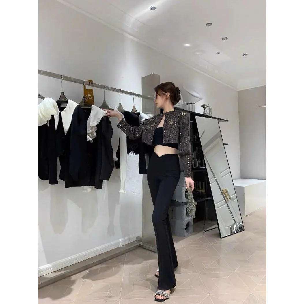 (QV257) Quần vải ống loe phối vân nổi giữa MAIDO TRENDY quần dài nữ mặc mùa hè