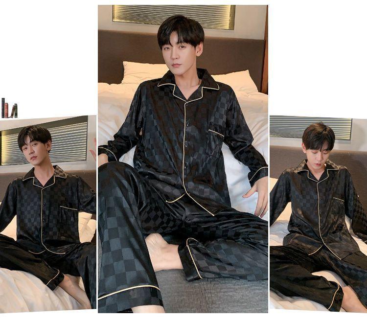 Product Introduction of Bộ Đồ Ngủ Lụa Lạnh Dành Cho Nam Giới, Thích Hợp Cho Mùa Xuân, Mùa Thu Và Mùa Hè, Dài Tay, Mỏng, Làm Bằng Lụa Nhân Tạo, Mặc Nhà Tất Cả Các Mùa Áo Menswear 4