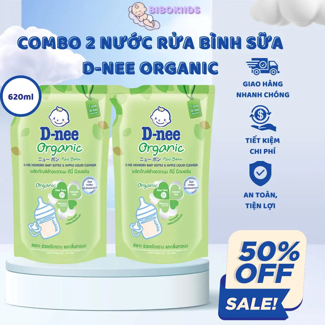 COMBO 2 Túi Nước rửa bình sữa Dnee Organic Thái Lan (DẠNG TÚI 600ml)- An Toàn- Sạch Bình combo  nước