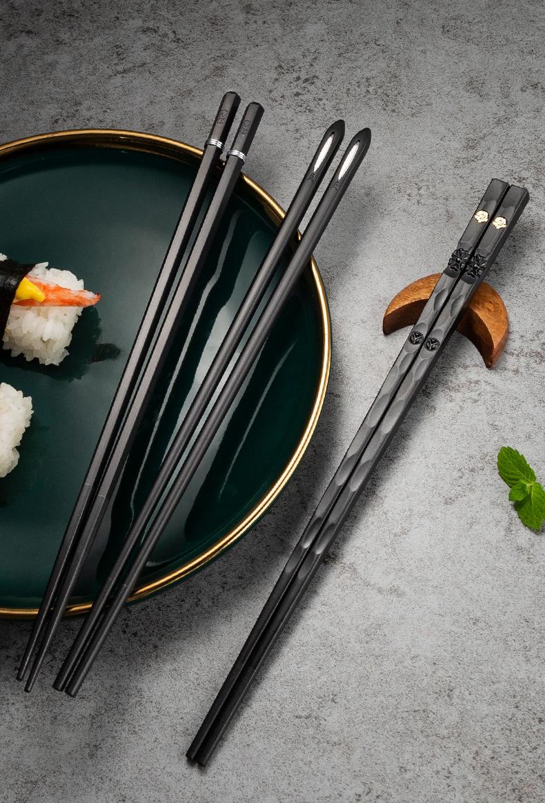 Product Introduction of 5 Pairs Japanese Chinese chopsticks Sushi Sticks Reusable Metal Korean Chopsticks Set Healthy Alloy Tableware Palillos Chinos 16