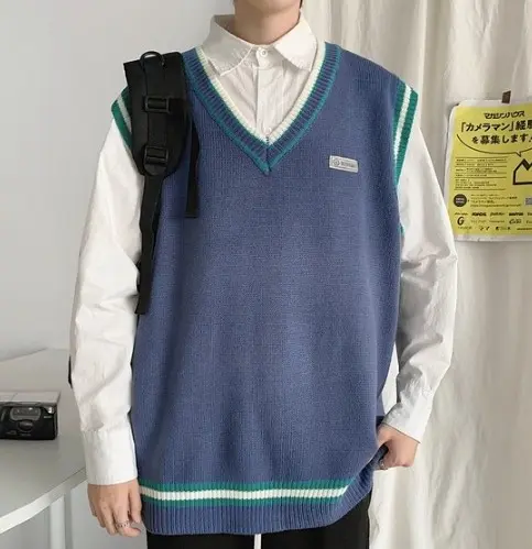 Áo GILE nam len cổ V logo không tay form rộng thời trang ulzzang unisex học sinh hàn quốc, áo gile len mặc ngoài oversize unisex học sinh đi học đi chơi họa tiết trơn phối logo
