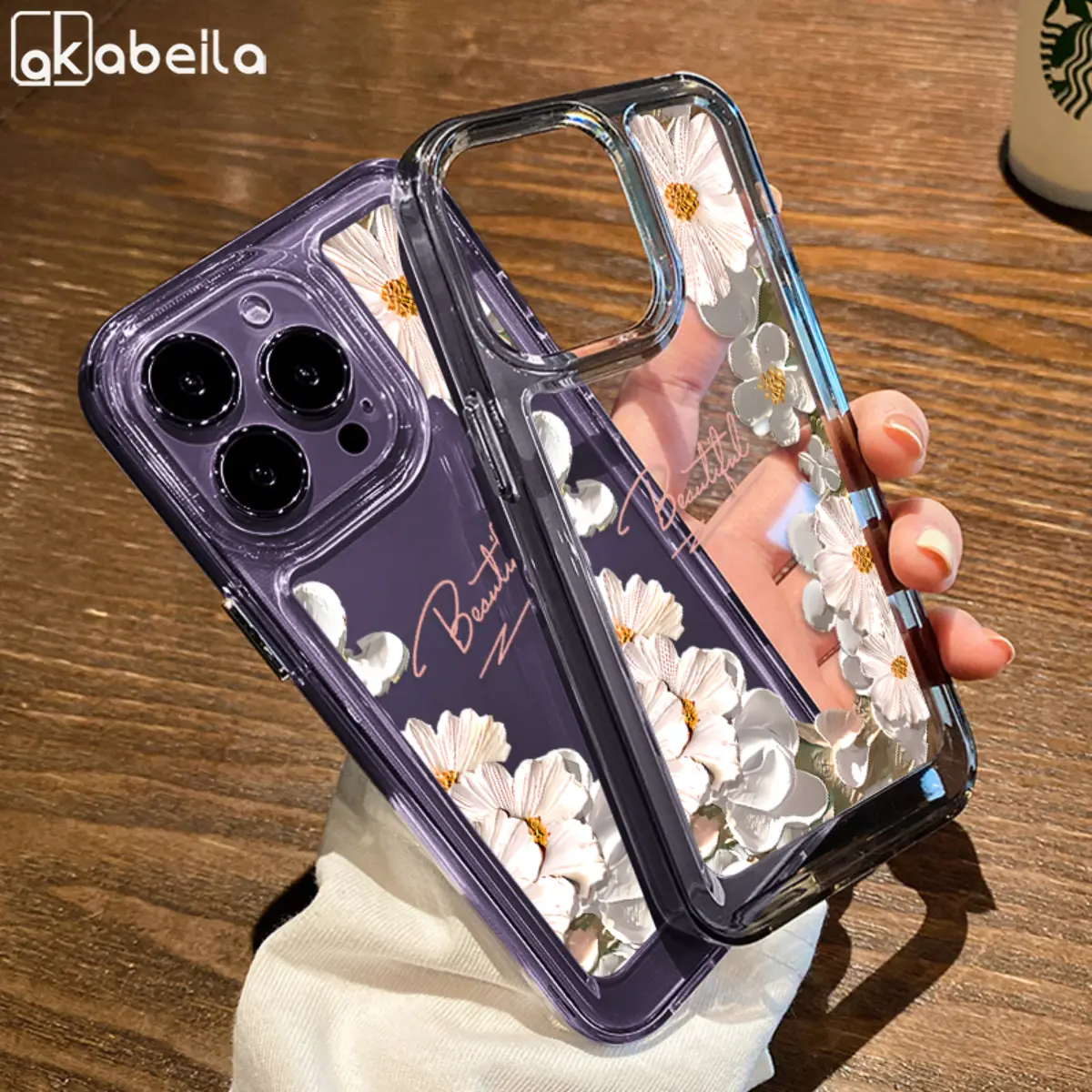 Ốp Điện Thoại Hoa Trong Suốt Acrylic Sang Trọng, AKABEILA, Tương Thích Với iPhone 11 Pro Max, 14, 12, 13 Pro Max, 6, 7, 8 Plus, X, XR, XS Max, 14 Plus, SE 2020, Ốp Chống Sốc, Ốp Lưng Mềm, Ốp Điện Thoại Cặp Đôi HP