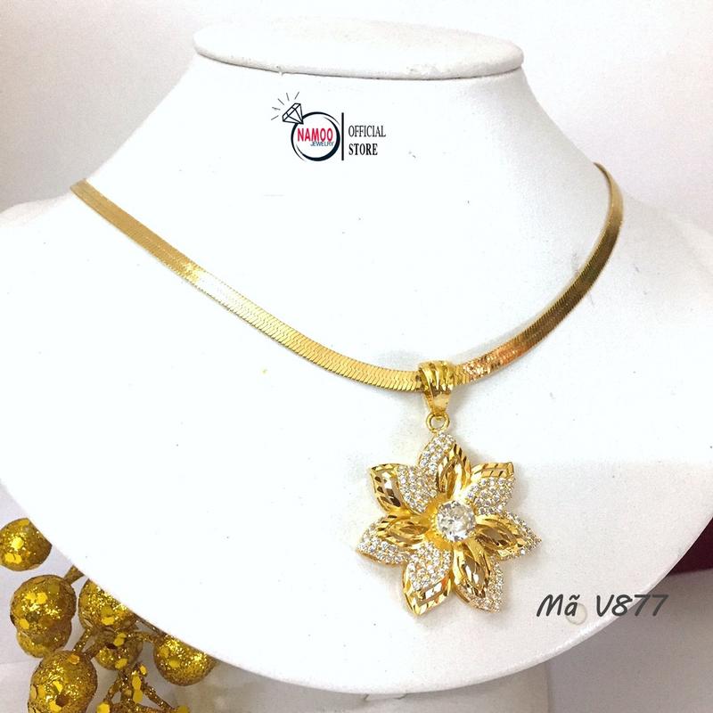  Dây Chuyền Titan Nữ V877 Hoa 5 Cánh Lớn Kết Hợp Dây Dẹt V007 Bền Màu Không Đen Rỉ 