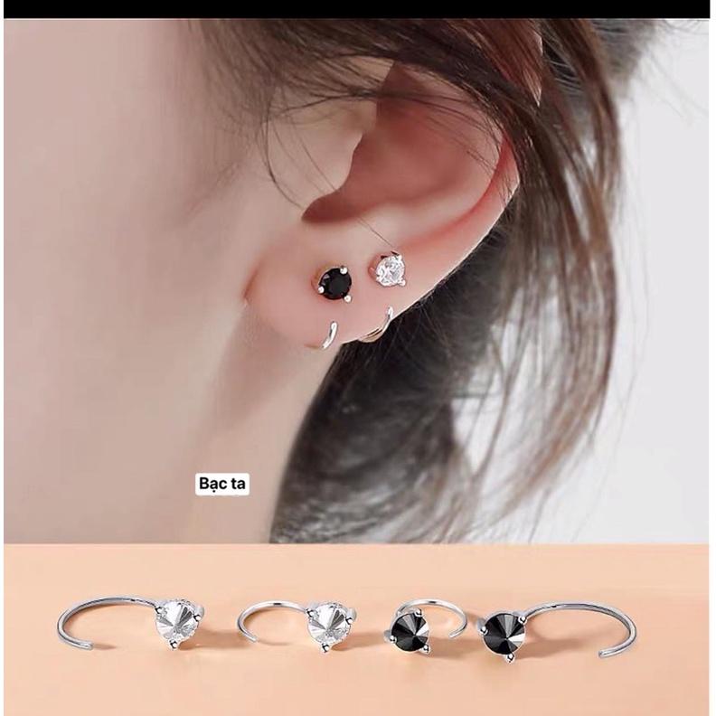  Bông tai nữ bạc ta dáng móc đính đá - Khuyên tai nữ Bạc ta dáng móc - Vàng Bạc Khải Khải 