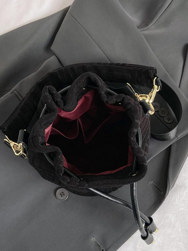 Women's 1 Piece Minimalist Elegant Solid Color Bucket Bag, Fashion All-match Flannelette Bucket Handbag, Fashionable Adjustable Strap Design Crossbody Bag for Daily Used 8