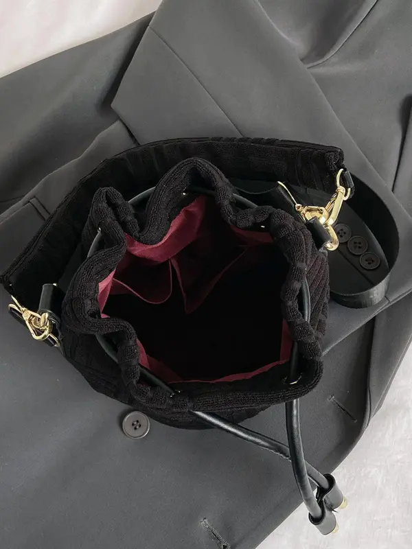 Women's 1 Piece Minimalist Elegant Solid Color Bucket Bag, Fashion All-match Flannelette Bucket Handbag, Fashionable Adjustable Strap Design Crossbody Bag for Daily Used 8