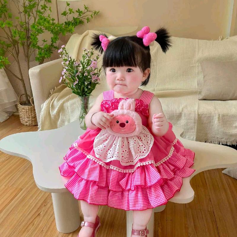 đầm lolita 3 tang màu hồng , thỏ chất thô cotton cho bé từ 5kg đến 20kg Vải Cotton 2