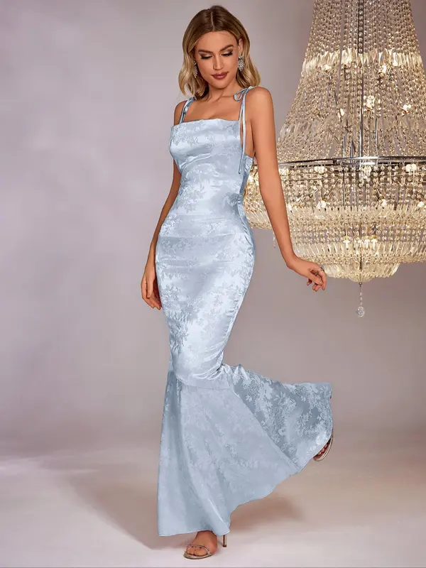 Women's Lace Up Satin Cami Mermaid Dress, Summer Clothes Women, Slim Formal Elegant Fit Tie Shoulder Sleeveless Spaghetti Strap Maxi Party Evening Gown, Smooth Ladies Summer Clothes, Dresses, Womenswear 1