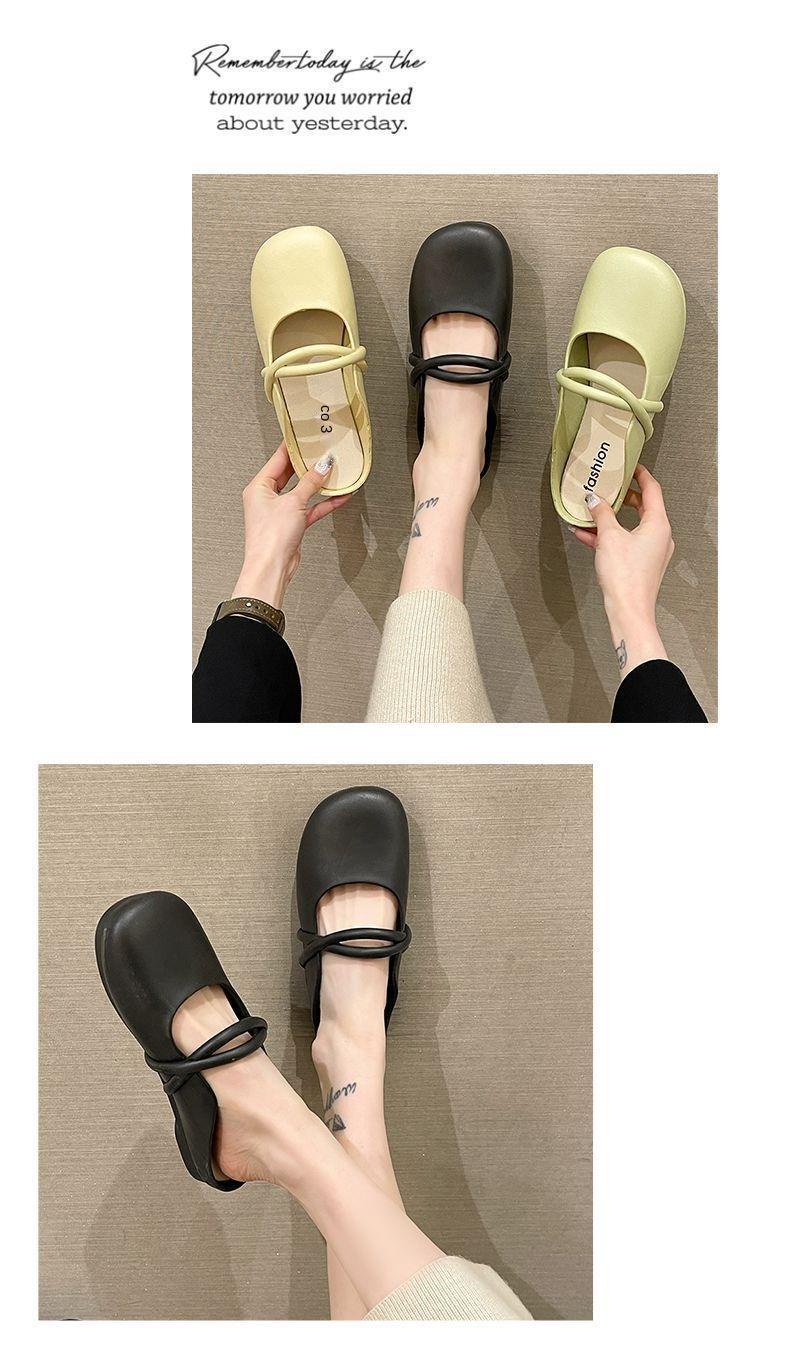 Product Introduction of Women Mules Summer Elegant Square Closed Toe Flat Slippers Female Shoes Casual Leather Black White Slides Plus Size 36-41 Footwear Girl 13