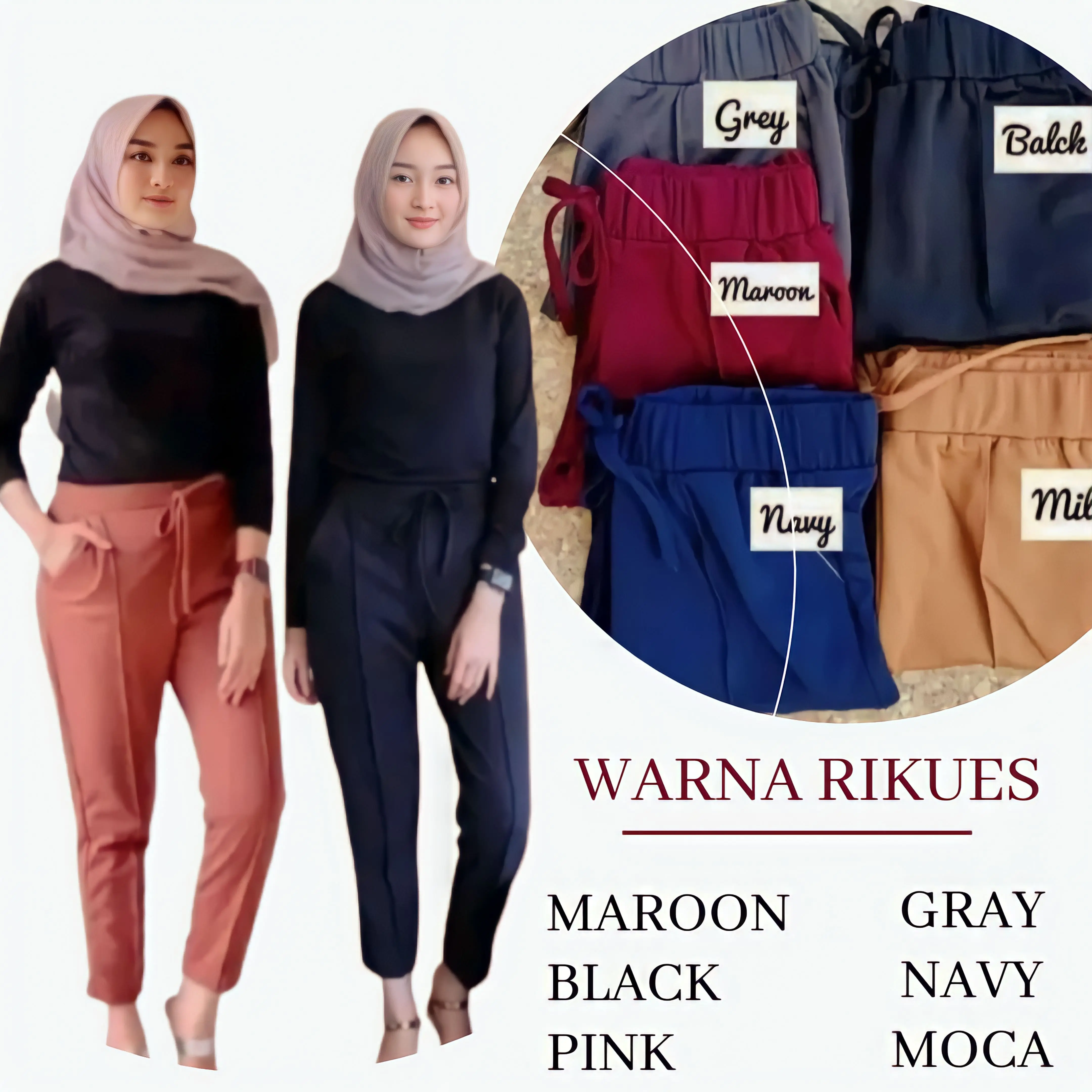 TERMURAH ( 5 PCS ) LUNA PANTS BASIC CREPE Bawahan Wanita Celana Panjang Wanita Simple Dewasa Kerja Pinggang Karet Model Terbaru Kekinian Modern