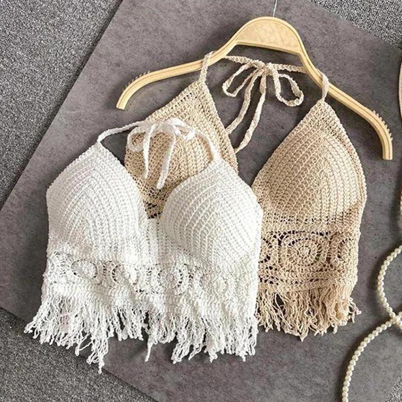 Áo Vest Cổ Yếm Tua Rua Khoét Lỗ Dành Cho Nữ, Thời Trang, Ngắn, Áo Gợi Cảm, Phong Cách Bohemian, Thích Hợp Cho Váy Đi Biển Và Váy Tập Yoga 2