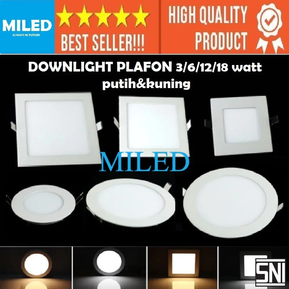 LAMPU LED RATA PLAFON INBOW / TANAM SLIM 3W 6W 12W 18W BULAT & KOTAK LED DOWNLIGHT PUTIH KUNING