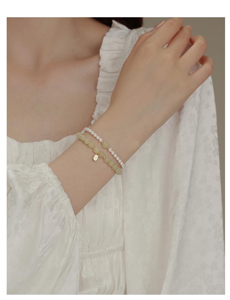 Product Introduction of Blessing Card Imitation Hetian Jade Bracelet Stringed Pearls Bracelet Light Luxury Minority Exquisite Girlfriends Bracelet 2025 New 21