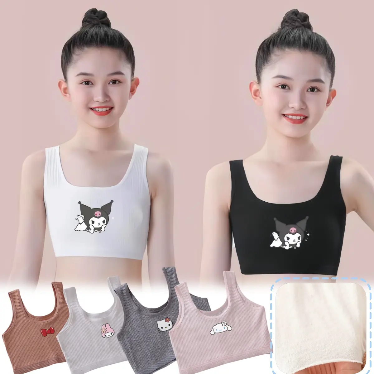 Cute Cartoon Bra For Girls Aged 8 To 14 Cotton Absorption Skin-friendly Underwear Soft Breathable No Steel Ring Sweet Print For Teens