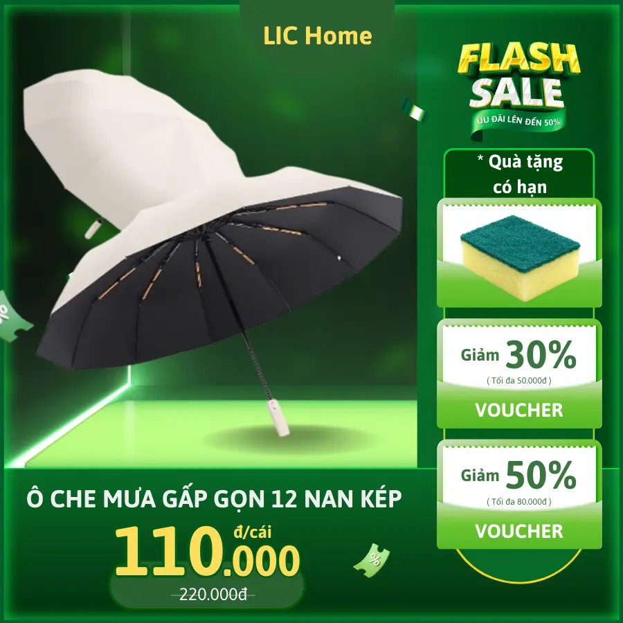 Ô Che Mưa Gấp Gọn 24 Nan, Ô Gấp Gọn Tự Động 12 Nan Kép Chống Thấm Nước, Chống Tia UV, Không Bị Lật, Nhỏ Gọn