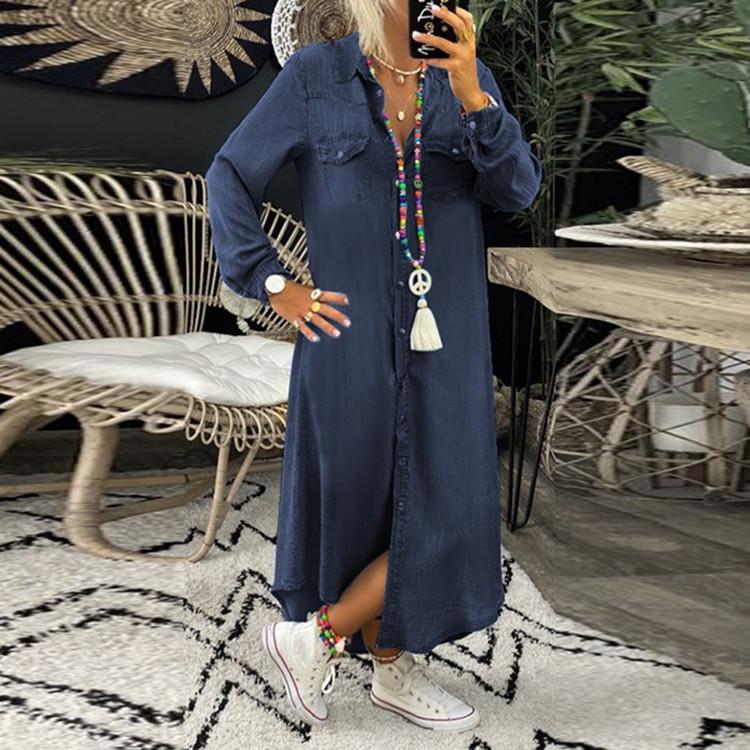 Product Introduction of 2024wish Popular Denim Long Skirts New Blouse Collar Denim Casual Skirt Dress 5
