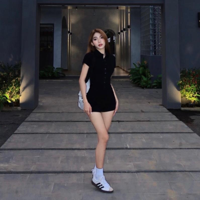 Jumpsuit nữ tay ngắn cổ polo, bộ áo liền thân nữ jum tay ngắn năng động chất dày dặn.